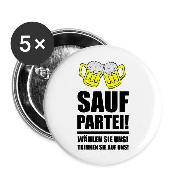 sauf partei - Buttons groß 56 mm (5er Pack) - Weiß - Vorne