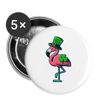 Lucky Flamingo, Funny St. Patrick's Day Design - Buttons large 2.2''/56 mm (5-pack) - white - Front