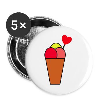 Herz im Eisbecher Eis - Buttons groß 56 mm (5er Pack) - Weiß - Vorne