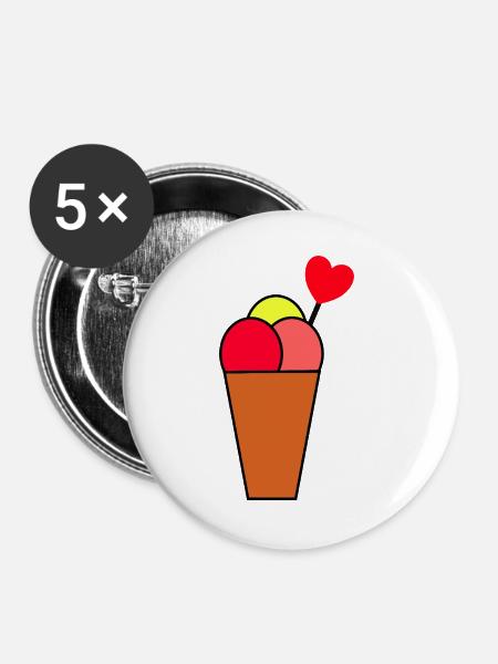 Herz im Eisbecher Eis - Buttons groß 56 mm (5er Pack) - Weiß