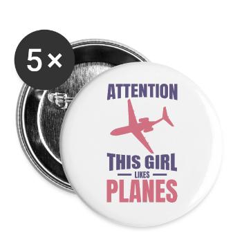 Airplane Girl - Buttons large 2.2''/56 mm (5-pack) - white - Front