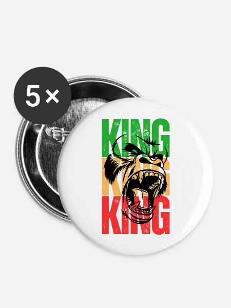 König Gorilla - Buttons groß 56 mm (5er Pack) - Weiß
