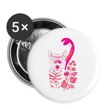 Tropical Cat & Flamingo - Summer 2025 - Buttons large 2.2''/56 mm (5-pack) - white - Front
