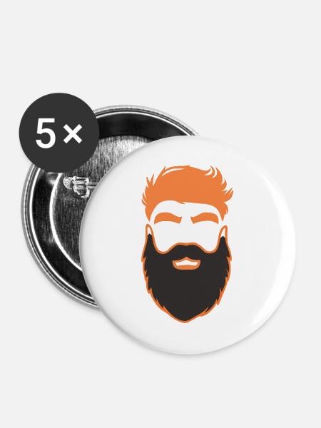 Nerd Bart Männer mit Bärten - Buttons groß 56 mm (5er Pack) - Weiß