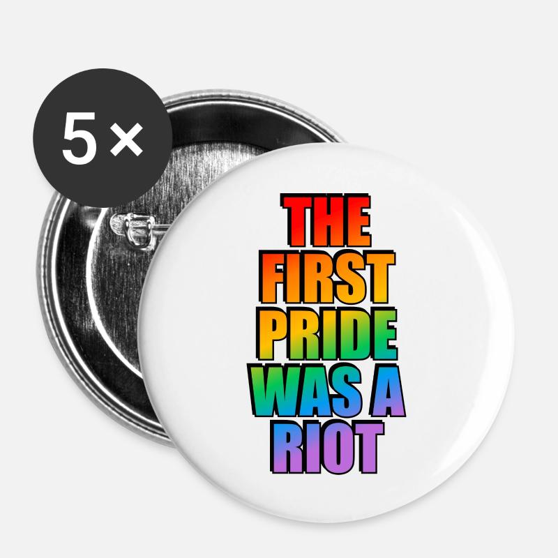 Die erste Pride war ein Aufstand - Buttons groß 56 mm (5er Pack) - Weiß