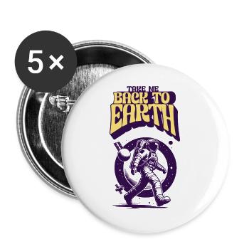 Zurück zur Erde Astronaut - Buttons groß 56 mm (5er Pack) - Weiß - Vorne
