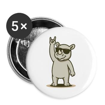 Cooles Nashorn Rockerbaby - Buttons groß 56 mm (5er Pack) - Weiß - Vorne