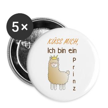 Küss mich, ich bin ein Prinz! - Buttons groß 56 mm (5er Pack) - Weiß - Vorne