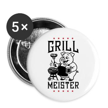 Grillmeister Grillen Schwein - Buttons groß 56 mm (5er Pack) - Weiß - Vorne