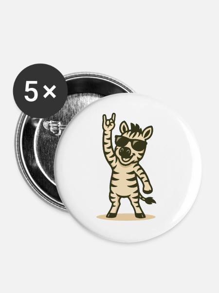 Zebra mit Zacken - Buttons groß 56 mm (5er Pack) - Weiß