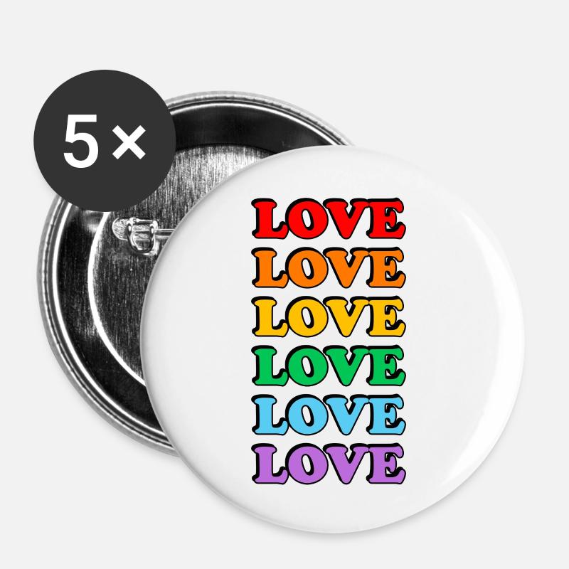 Amour 6 couleurs arc-en-ciel gay pride - Lot de 5 grands badges (56 mm) - blanc