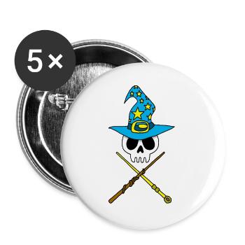 Crâne de magicien - Lot de 5 grands badges (56 mm) - blanc - Devant