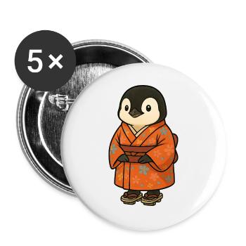 Pingouin mignon dans la culture japonaise kimono - Lot de 5 grands badges (56 mm) - blanc - Devant