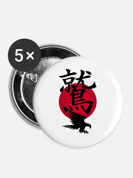 Aigle noir et soleil rouge - Lot de 5 grands badges (56 mm) - blanc
