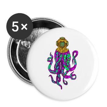 Futuristisches Buntglas-Oktopus-Design - Buttons groß 56 mm (5er Pack) - Weiß - Vorne