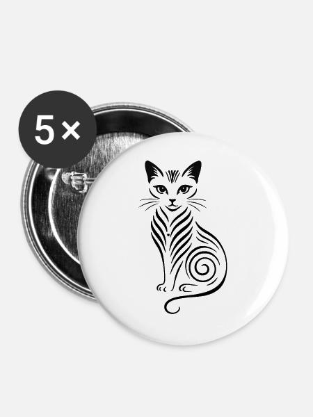 Nachtkatze Silhouette - Buttons groß 56 mm (5er Pack) - Weiß