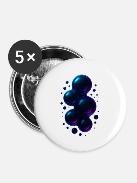 3d Bubbles Blue - Buttons groß 56 mm (5er Pack) - Weiß