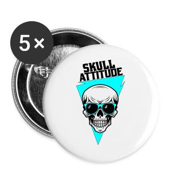 Totenkopf mit Brille - Buttons groß 56 mm (5er Pack) - Weiß - Vorne