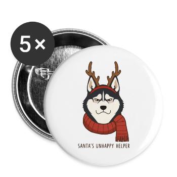 Grumpy Husky – Santa's Unhappy Helper - Buttons large 2.2''/56 mm (5-pack) - white - Front