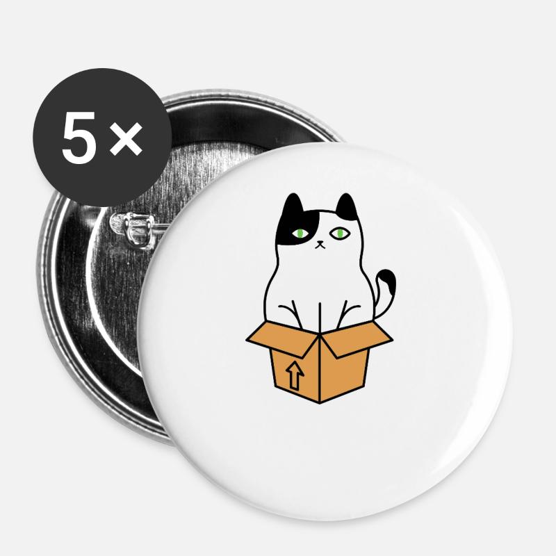 Cat head in moving box illustration - Buttons large 2.2''/56 mm (5-pack) - white