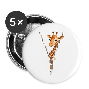 Girafe amusante avec fermeture éclair - Lot de 5 grands badges (56 mm) - blanc - Devant