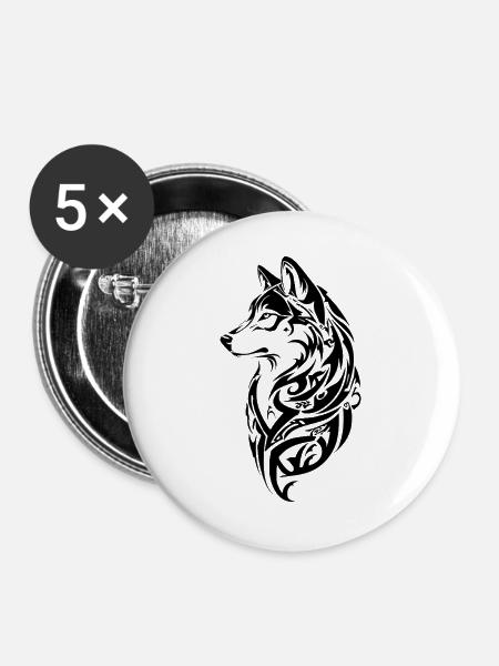 Nordischer Wolf Tribal Tattoo - Buttons groß 56 mm (5er Pack) - Weiß