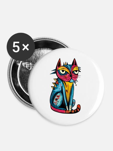 Katze Bunt Kunst - Buttons groß 56 mm (5er Pack) - Weiß