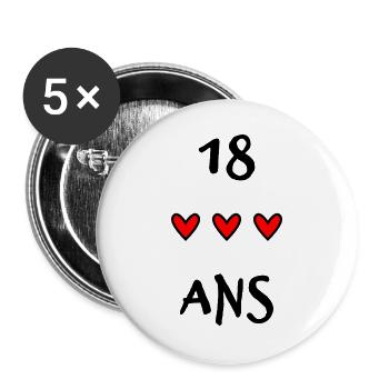 18. 18 ANS. 18e ANNIVERSAIRE. ANNIVERSAIRE 18 ANS. - Lot de 5 grands badges (56 mm) - blanc - Devant
