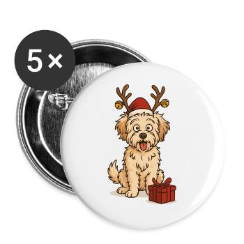 Maltipoo drôle de Noël - Lot de 5 grands badges (56 mm) - blanc - Devant