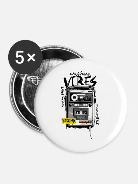 Retro-Kassetten-Graffiti-Gerät - Buttons groß 56 mm (5er Pack) - Weiß