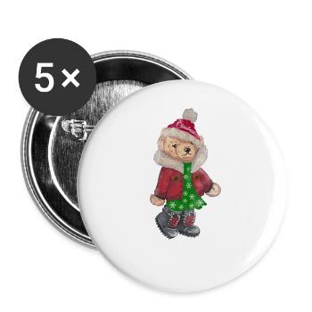 Christmas Bear, Christmas gift - Buttons groß 56 mm (5er Pack) - Weiß - Vorne