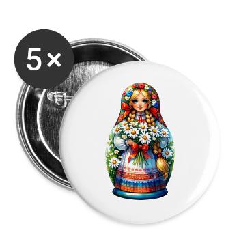  Matroschka auf russisch Matryoshka Doll Russian - Buttons groß 56 mm (5er Pack) - Weiß - Vorne