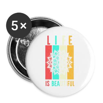 Leben Ist Schön Mandala - Buttons groß 56 mm (5er Pack) - Weiß - Vorne