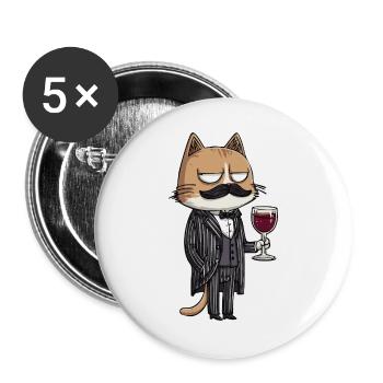 Mafia Cat with Wine | Funny Cartoon Illustration - Buttons groß 56 mm (5er Pack) - Weiß - Vorne