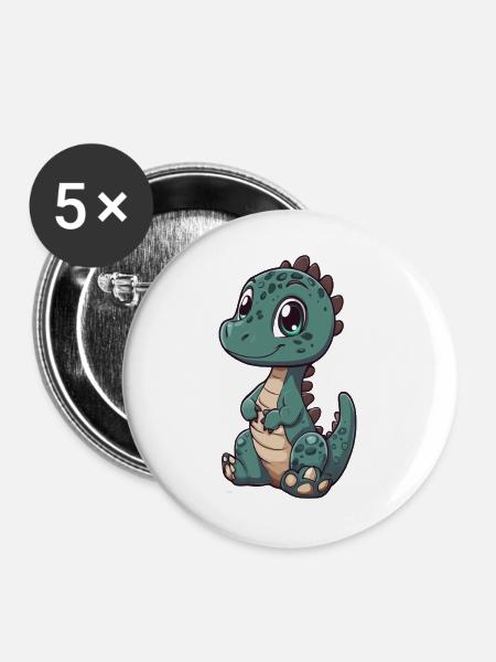 Dinosaurier - Buttons groß 56 mm (5er Pack) - Weiß