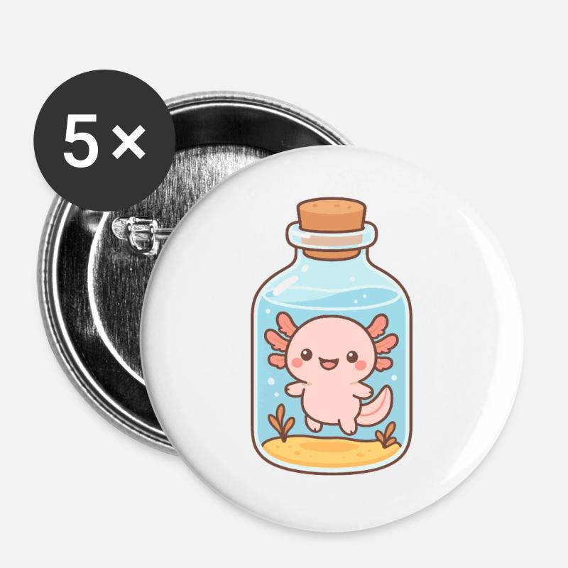 Magic Axolotl – Cute Creature in a Bottle - Buttons large 2.2''/56 mm (5-pack) - white