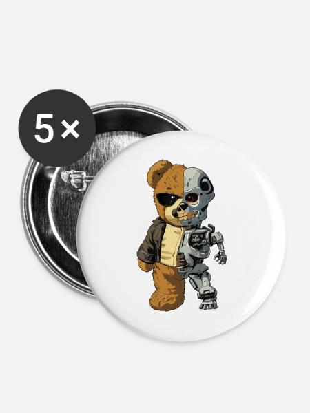 Bear Robot Cyborg - Buttons large 2.2''/56 mm (5-pack) - white