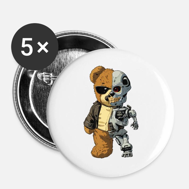 Bear Robot Cyborg - Buttons large 2.2''/56 mm (5-pack) - white