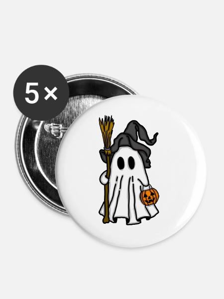 Geister Halloween mit Kürbislicht - Buttons groß 56 mm (5er Pack) - Weiß