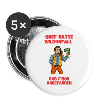 Chef Hatte Wildunfall Fisch Angefahren - Buttons groß 56 mm (5er Pack) - Weiß - Vorne