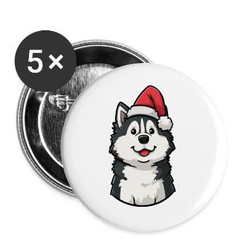 Husky Santa Pup - Buttons large 2.2''/56 mm (5-pack) - white - Front