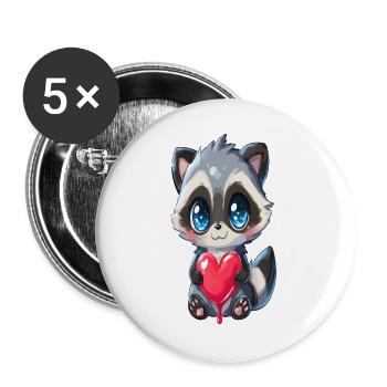 Niedlicher Waschbär mit Herz - Buttons groß 56 mm (5er Pack) - Weiß - Vorne
