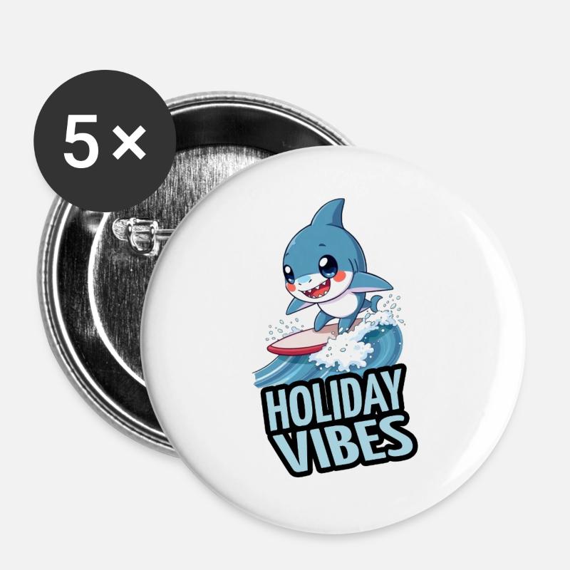 Surfing Shark - Holiday Vibes - Buttons large 2.2''/56 mm (5-pack) - white