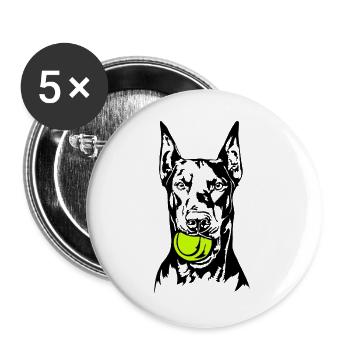 Doberman Ball Ball Junkie Dogs Wilsigns - Lot de 5 grands badges (56 mm) - blanc - Devant