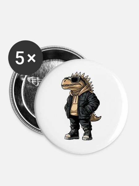 Dinosaurier stegosaurus Cool Winter - Buttons groß 56 mm (5er Pack) - Weiß