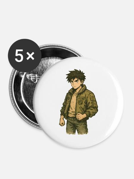 Olivgrüne Jacke Ranger - Buttons groß 56 mm (5er Pack) - Weiß