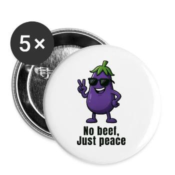 Pas de viande, aubergine paisible - Pas de bœuf - Lot de 5 grands badges (56 mm) - blanc - Devant