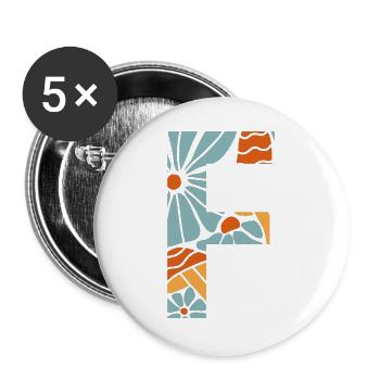 Buchstabe f groovige Blumen Geschenkidee - Buttons groß 56 mm (5er Pack) - Weiß - Vorne