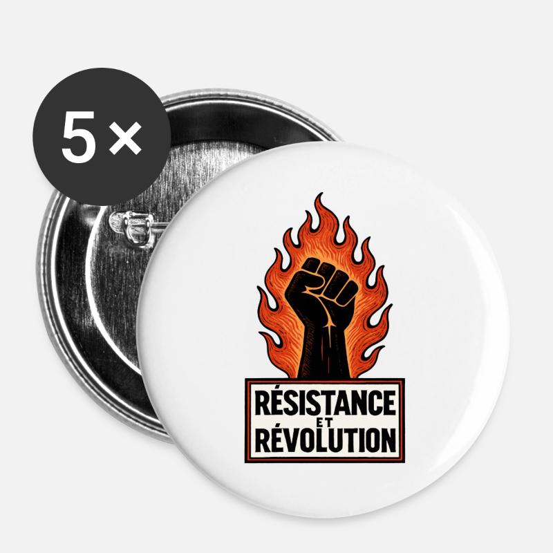 Modstand og revolution - strejke - folkets kamp - Buttons/Badges stor, 56 mm (5-pack) - hvid