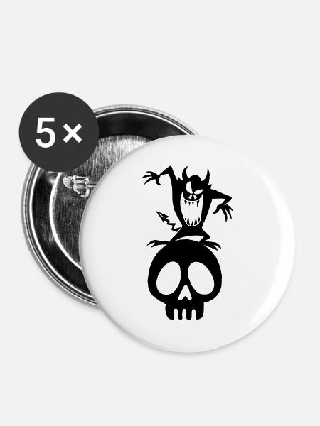 Schwarzer Dämon auf einem Schädel - Buttons groß 56 mm (5er Pack) - Weiß